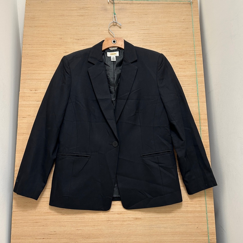 Talbots Petites Black Single Button Blazer Italian Fabric Size 10P Made in Japan